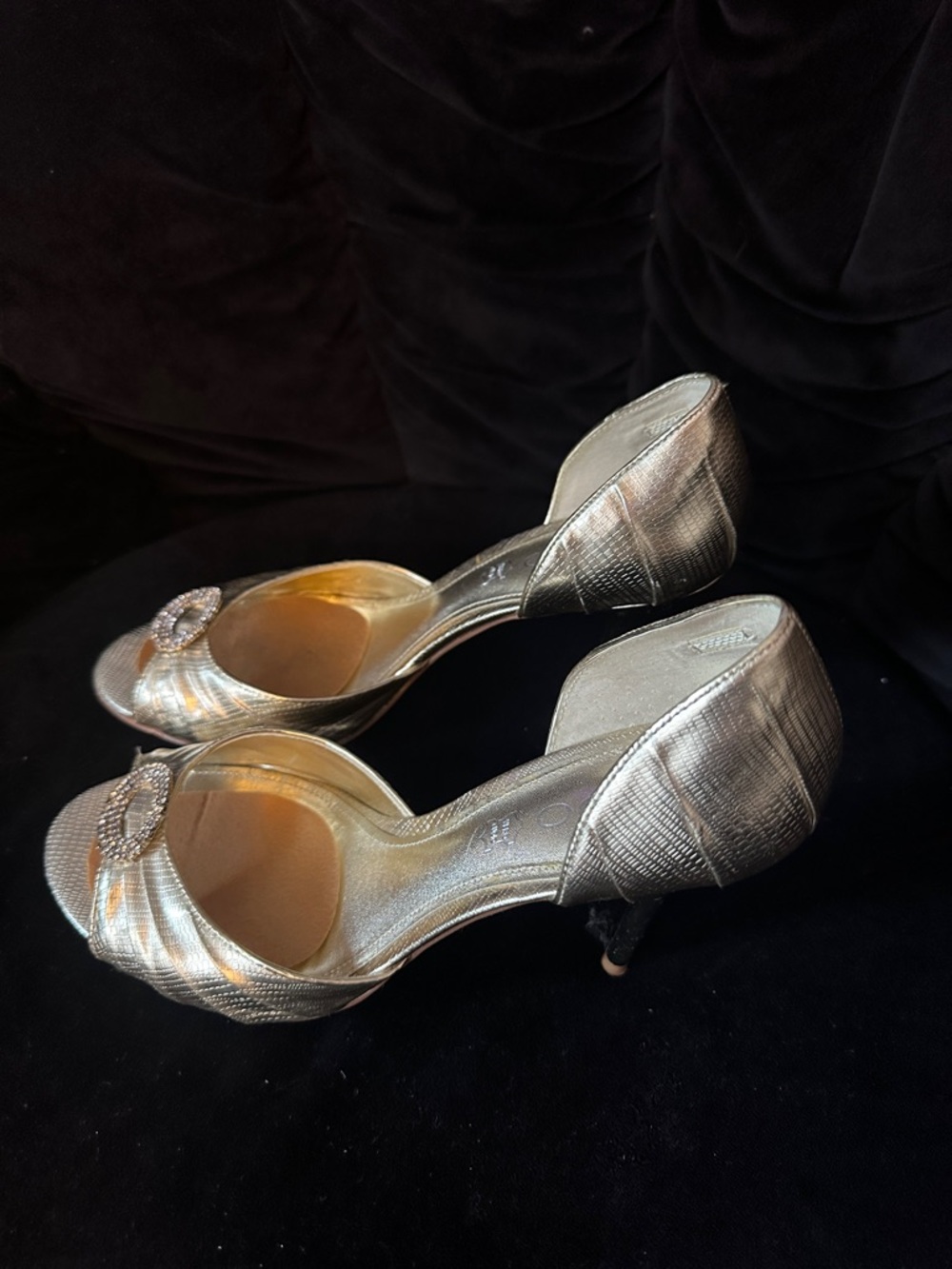 ALDO Gold Open-Toe Heels with Rhinestone Buckle - Picture 2 of 5
